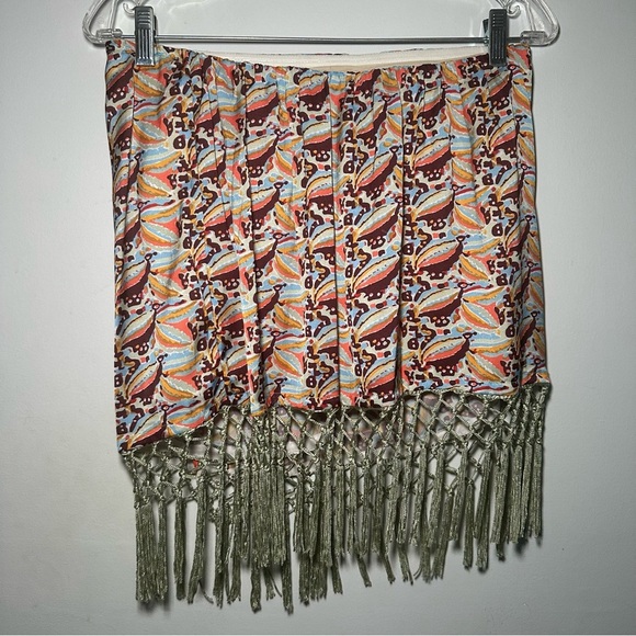 Anthropologie Colorful Tropical Beach Fringe Resortwear Mini Skirt Size M - Picture 12 of 15